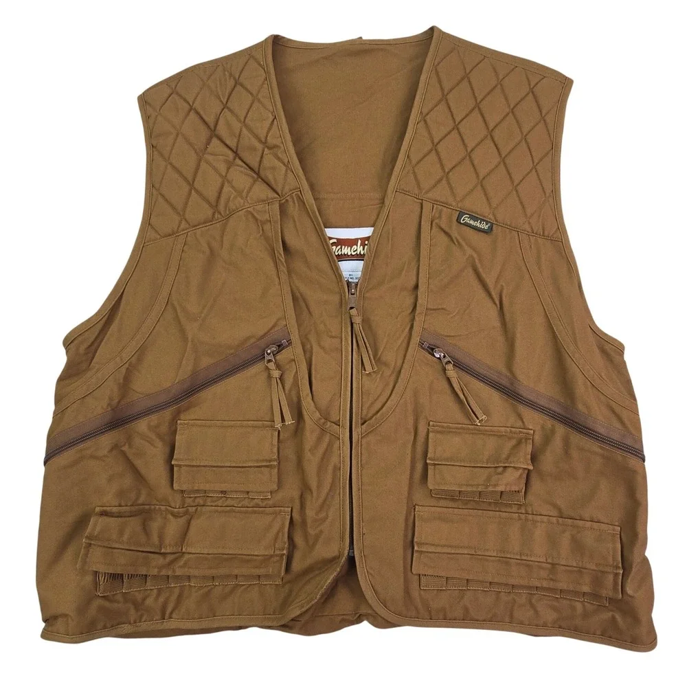 Gamehide 300 Bird Hunting Vest Mens XL Brown Canvas Quilted Shooting Game Pocket